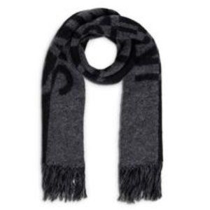 NEW Saint Laurent Black Two Tone Knitted Logo Wool Scarf